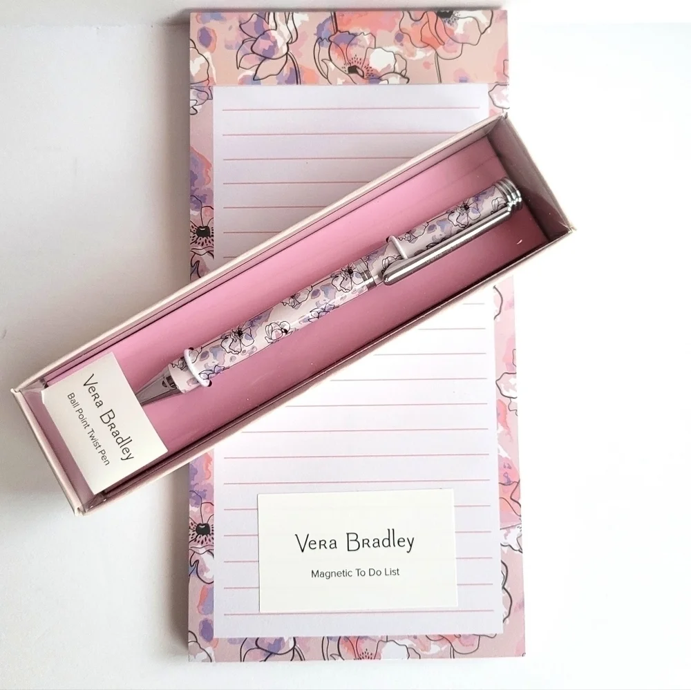 Vera Bradley Magnetic Notepad and Ball Point Pen Set Pink Anemone Water…